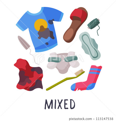 Mixed Waste, Sorting, Segregation and Separation of Garbage Vector Illustration on White Background Mixed Waste, Sorting, Segregation and Separation of Garbage Vector Illustration on White Background 113147538