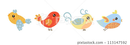 Cute Little Birdie with Colorful Feather Vector Set Cute Little Birdie with Colorful Feather Vector Set 113147592