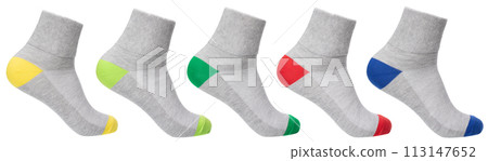 Athletic ankle socks with color accents collection isolated on white Athletic ankle socks with color accents collection isolated on white 113147652