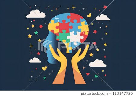 World autism awareness day, Images of children with autism holding their energy standing  113147720