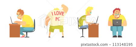 Funny Nerd and Geek Man Character Computer Lover Vector Set 113148195