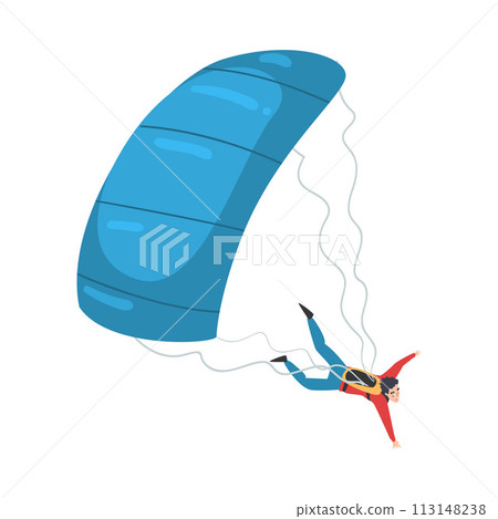 Skydiver Flying with Wing Parachute in the Sky, Cartoon Style Vector Illustration 113148238