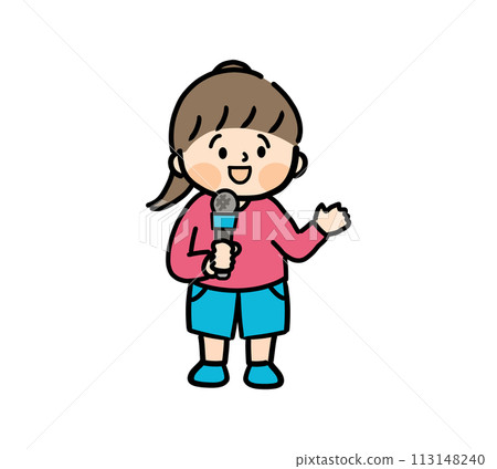 Girl interviewing with a microphone 113148240