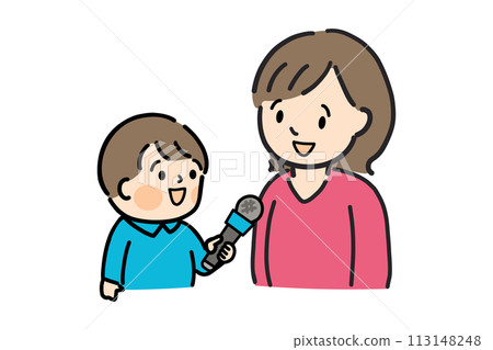 Child interviewing mother Child interviewing mother 113148248