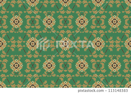 Ikat tribal Indian seamless pattern. Ethnic Aztec fabric carpet mandala ornament native boho chevron textile.Geometric African American oriental traditional vector illustrations. Embroidery style. 113148383