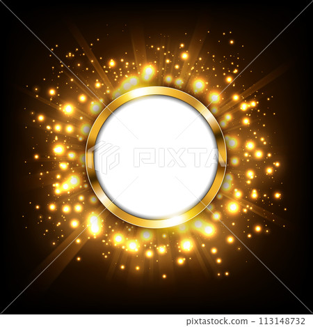 Round Gold Sign with Text Space on Gold Big Bang Concept. Suitable For Advertising, and Other, Vector Illustration 113148732