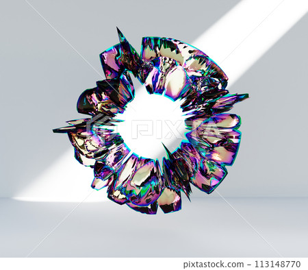 3d render, abstract geometric torus shape, cracked surface with hole. Split object isolated on white background. Minimal design. 113148770