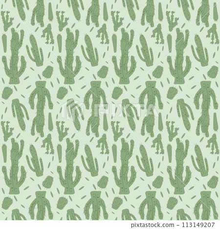 Cactus seamless pattern. Mexican exotic plant endless background. Nopal loop cover. Vector hand drawn illustration. Cactus seamless pattern. Mexican exotic plant endless background. Nopal loop cover. Vector hand drawn illustration. 113149207