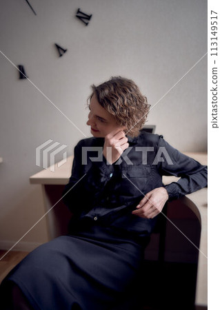 woman with laptop work in office woman with laptop work in office 113149517
