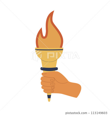 Torches with burning flame in hand. Symbol of sport, games, victory and champion competition 113149603