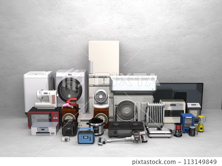 Home appliances, electrical appliances, electrical appliances, many, multiple white walls, room, space, front (3DCG image) Home appliances, electrical appliances, electrical appliances, many, multiple white walls, room, space, front (3DCG image) 113149849
