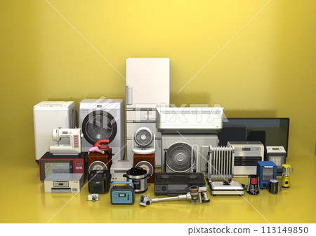家電,電器,電器,許多,多個房間,空間,正面,背景,黃色,金色(3DCG圖像) 家電,電器,電器,許多,多個房間,空間,正面,背景,黃色,金色(3DCG圖像) 113149850