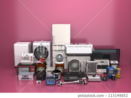 家電,電器,電器,許多,多個房間,空間,正面,背景,紅色(3DCG圖像) 家電,電器,電器,許多,多個房間,空間,正面,背景,紅色(3DCG圖像) 113149852