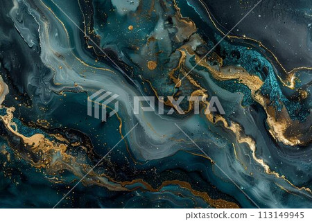 Blue Marble abstract acrylic background. Marbling artwork texture. Agate ripple pattern. Gold powder. Blue Marble abstract acrylic background. Marbling artwork texture. Agate ripple pattern. Gold powder. 113149945