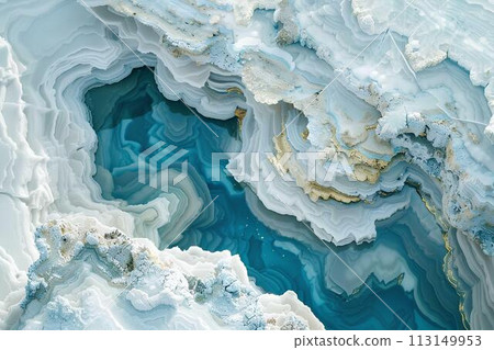 Blue Marble abstract acrylic background. Marbling artwork texture. Agate ripple pattern. Gold powder. 113149953