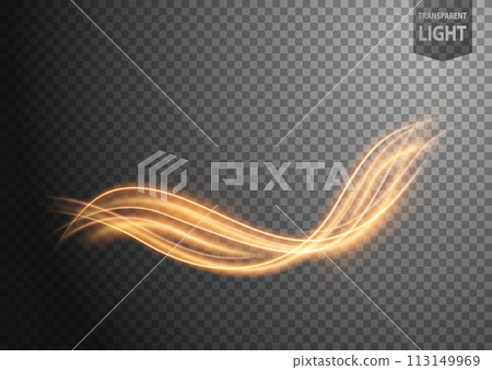 Abstract Gold Wavy Line of Light with A Transparent Background, Isolated and Easy to Edit, Vector Illustration 113149969