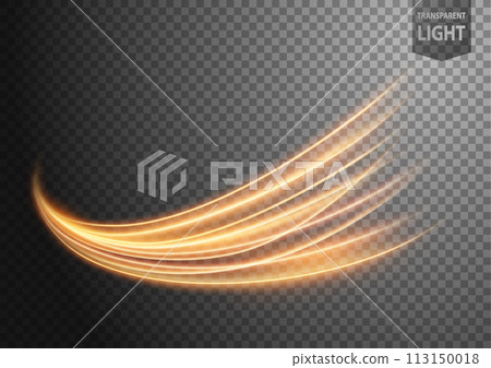 Abstract Gold Wavy Line of Light with A Transparent Background, Isolated and Easy to Edit, Vector Illustration 113150018