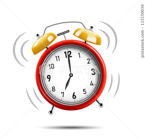 Realistic Red Alarm Clock Ringing, Isolated on White Background, Vector Illustration 113150039