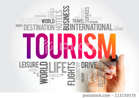 Tourism word cloud collage, travel concept background 113150578