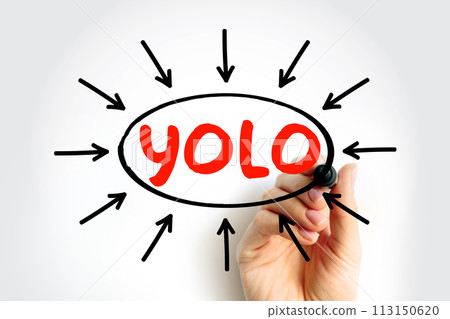 YOLO - You Only Live Once acronym text with arrows, concept for presentations and reports 113150620