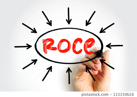ROCE Return On Capital Employed - accounting ratio used in finance, valuation, and accounting, acronym text with arrows ROCE Return On Capital Employed - accounting ratio used in finance, valuation, and accounting, acronym text with arrows 113150628