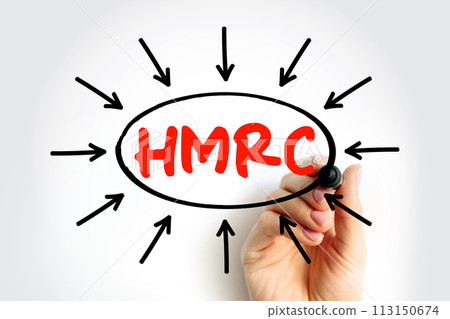 HMRC Her Majesty's Revenue and Customs - non-ministerial department of the UK Government responsible for the collection of taxes, acronym text with arrows HMRC Her Majesty's Revenue and Customs - non-ministerial department of the UK Government responsible for the collection of taxes, acronym text with arrows 113150674
