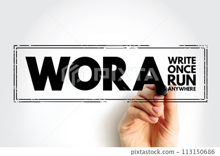 WORA - Write Once Run Anywhere acronym, technology concept stamp 113150686
