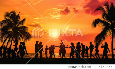 People having fun at the beach and the sun 113150867