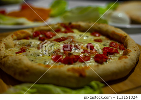 Fresh Homemade Italian Pizza Margherita with buffalo mozzarella and basil. Italian Cuisine. Fresh Homemade Italian Pizza Margherita with buffalo mozzarella and basil. Italian Cuisine. 113151024