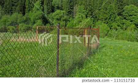 Chain-link fence in the meadow 113151710