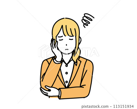 Illustration of a female office worker with a troubled expression Illustration of a female office worker with a troubled expression 113151934