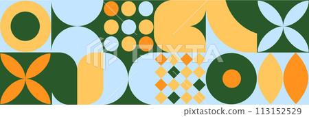 Abstract geometric fruit pattern. Shapes of natural organic flower plants, eco-agriculture citrus. Vector minimal illustration 113152529