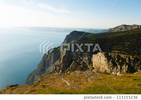 The mountains and sea scenery with blue sky beautiful landscape The mountains and sea scenery with blue sky beautiful landscape 113153236