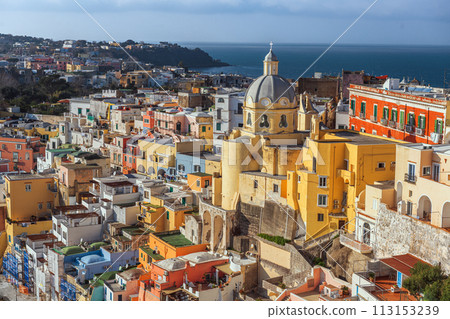 Procida, Italy old town skyline in the Mediterranean Sea 113153239