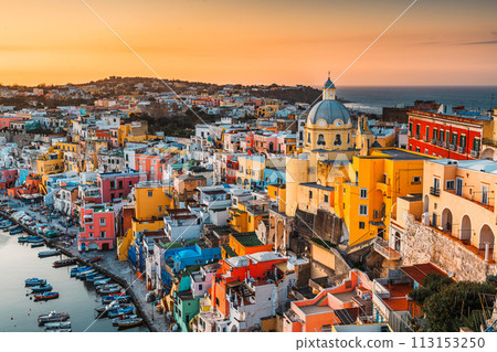 Procida, Italy old town skyline in the Mediterranean Sea 113153250