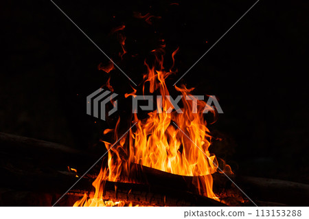 Campfire flames on a black background Campfire flames on a black background 113153288