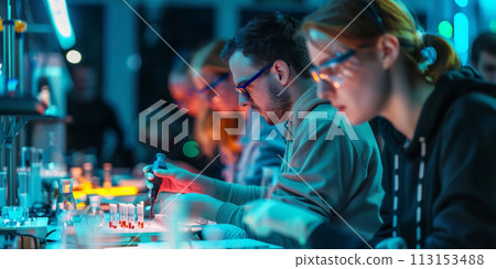 Scientists working in a modern laboratory. Scientists working in a modern laboratory. 113153488