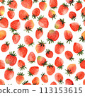Seamless pattern with hand drawn watercolour strawberries on white background. Fresh delicious fruits wallpaper for textile, wrapping paper 113153615