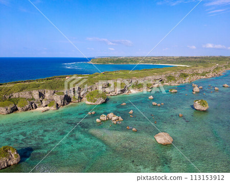 Aerial view of the road to Higashi-Hennazaki taken by drone 113153912
