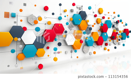 Image of an advanced chemical technology company: wall with multicolored three-dimensional geometric shapes 113154356