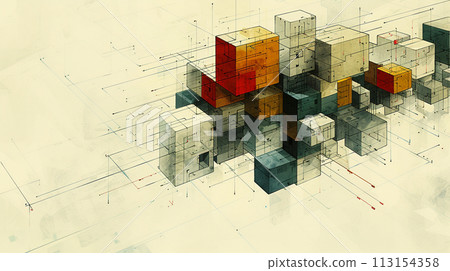 Image of a stacked plan: It looks like many boxes are stacked with precise calculations. 113154358