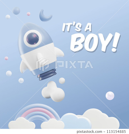 3D Rocket and Rainbow Baby Shower Card Template. 3D Rocket and Rainbow Baby Shower Card Template. 113154885