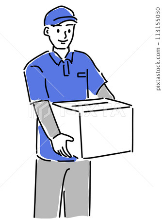 A simple line drawing of a mover/courier carrying luggage A simple line drawing of a mover/courier carrying luggage 113155030