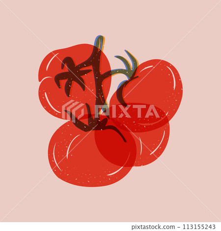Bunch of tomatoes. Risoprint imitation with grunge effect. Healthy food concept. Square poster or background. Risograph composition with scratches Bunch of tomatoes. Risoprint imitation with grunge effect. Healthy food concept. Square poster or background. Risograph composition with scratches 113155243