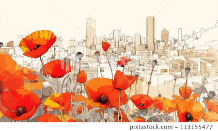 罌粟盛開的城市景觀 113155477