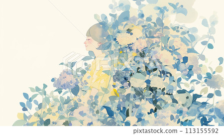 微笑的女人與繡球花 113155592