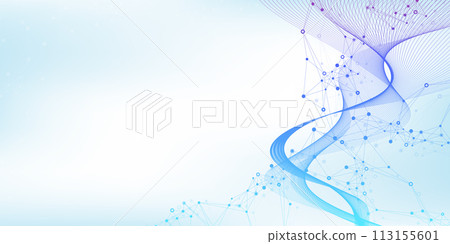 Molecular abstract structure background. Scientific illustration with molecule DNA. Medical, science and technology concept for banner template or header. 113155601