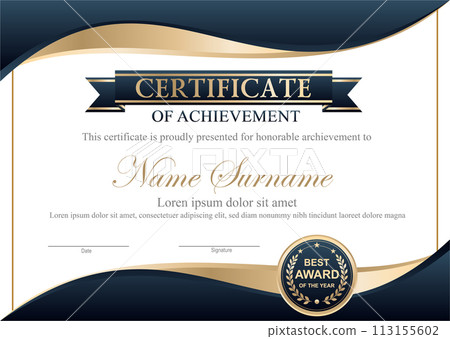 Vector blue and gold certificate template 113155602