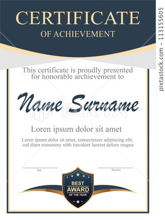 Vector blue and gold certificate template Vector blue and gold certificate template 113155605