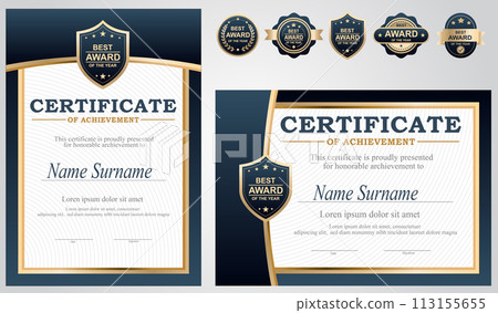 Vector blue and gold certificate template Vector blue and gold certificate template 113155655